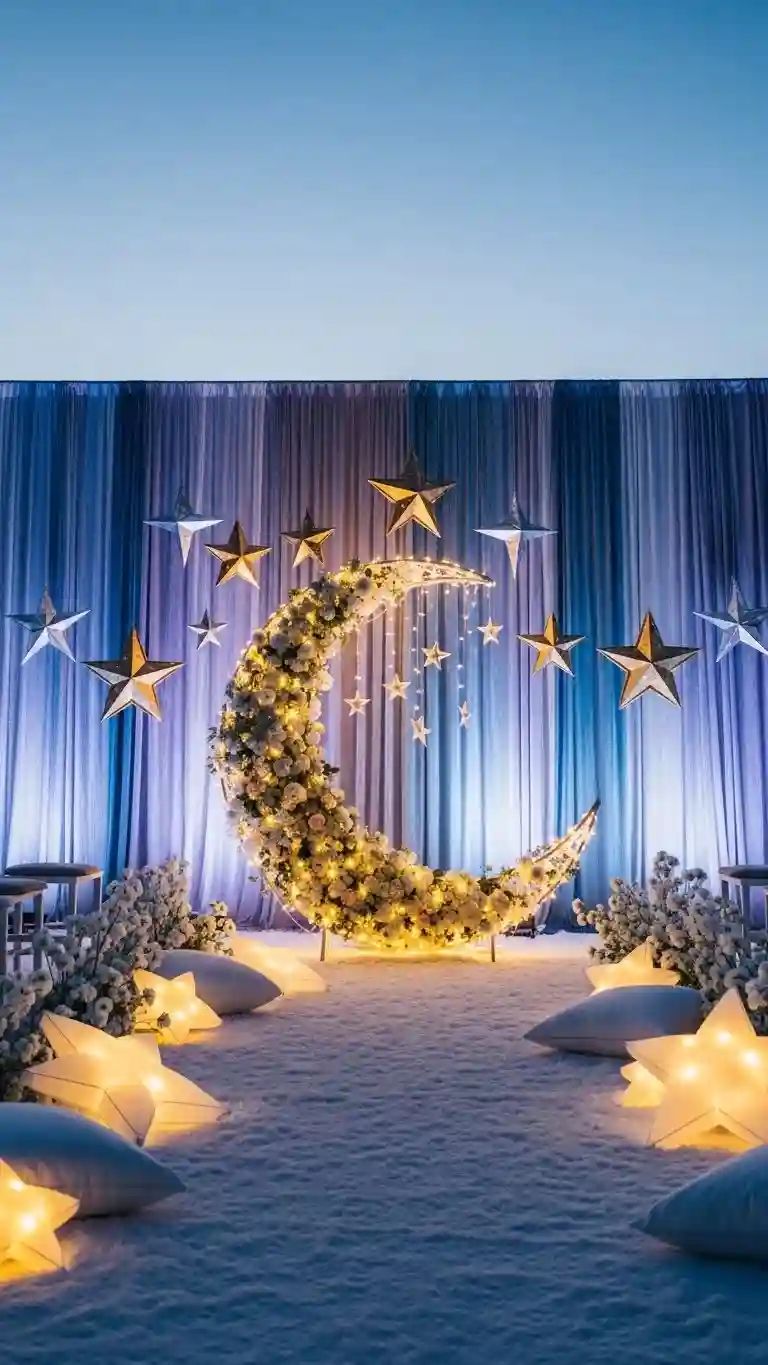 Aisle Runners with Coastal Motifs Moon and Star Wedding Backdrops
