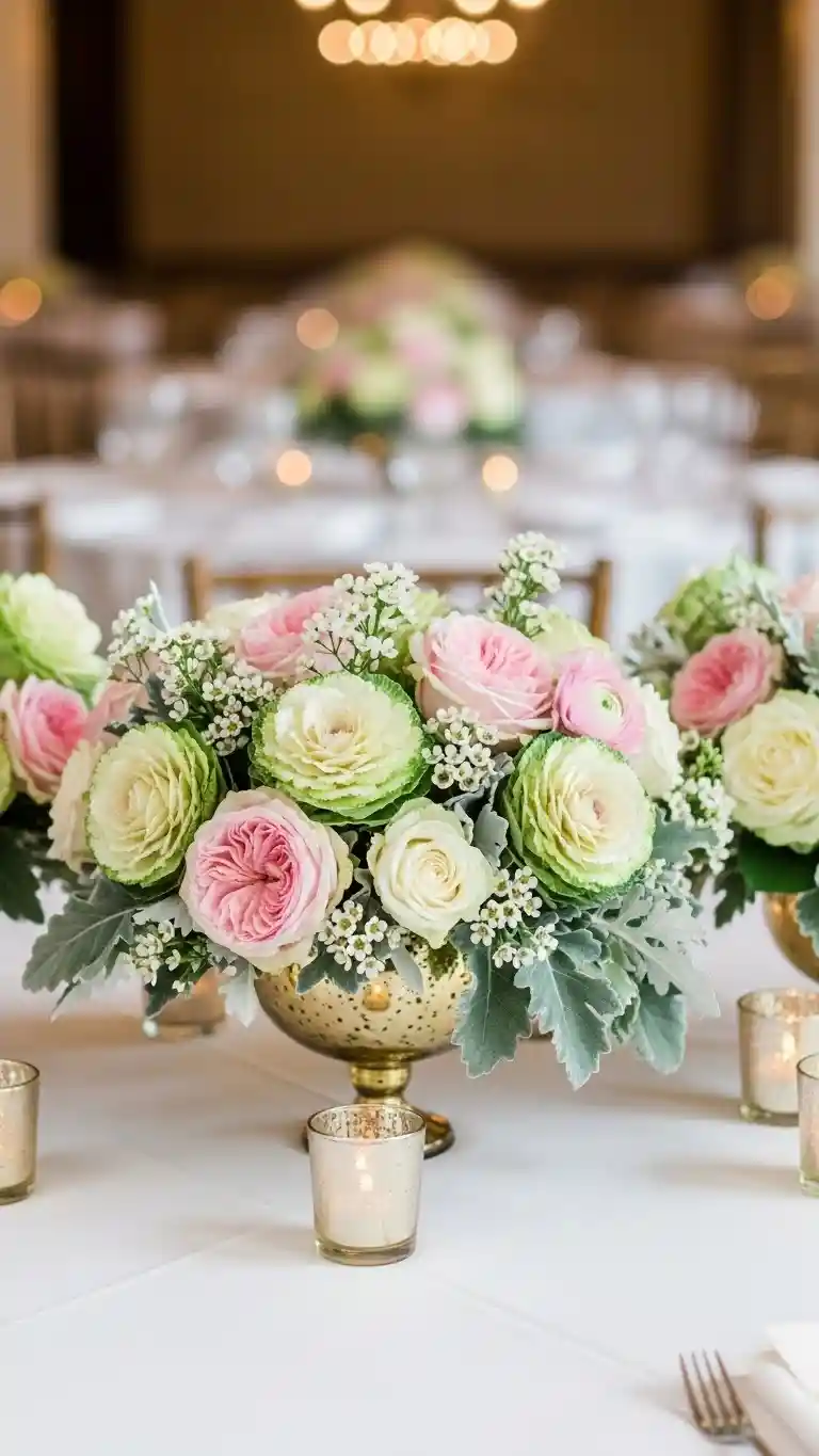 Aisle Runners with Coastal Motifs Elegant Wedding Centerpieces with Cabbage Crush Blooms