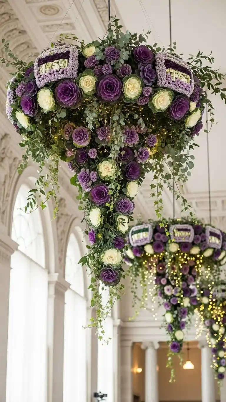 Aisle Runners with Coastal Motifs Hanging Floral Installations