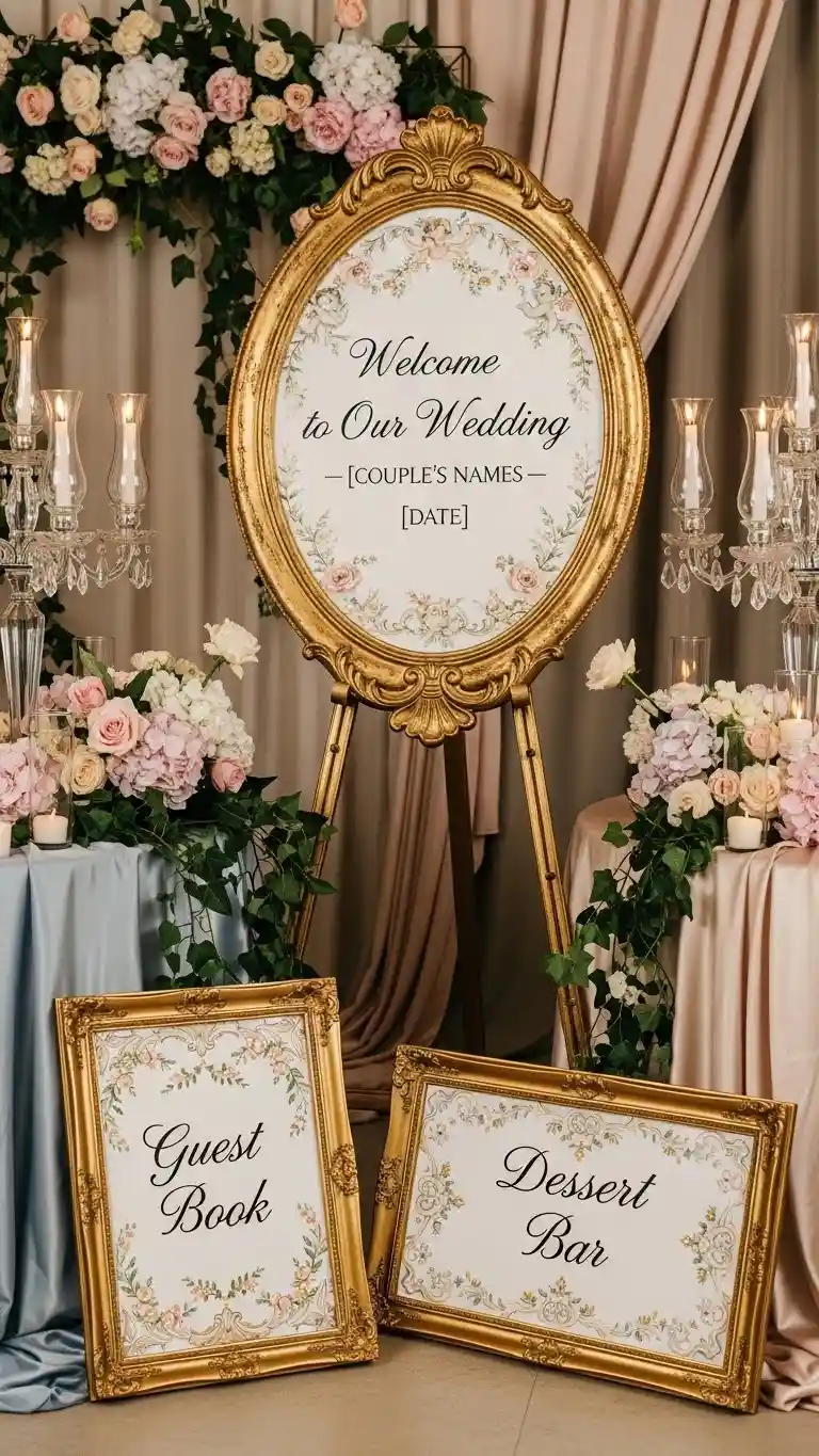 Aisle Runners with Coastal Motifs Gilded Frames and Decorative Signage Displays