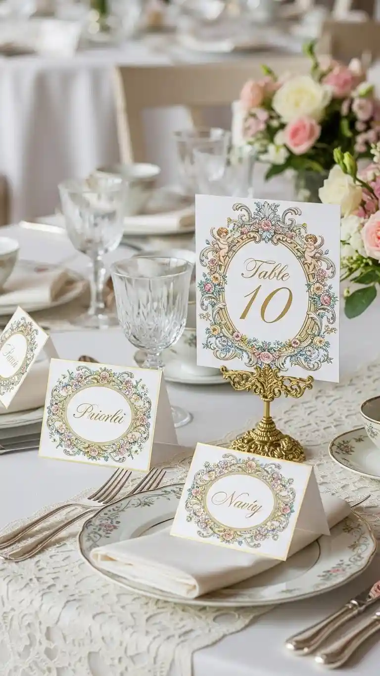 Aisle Runners with Coastal Motifs Intricate Place Cards and Table Numbers