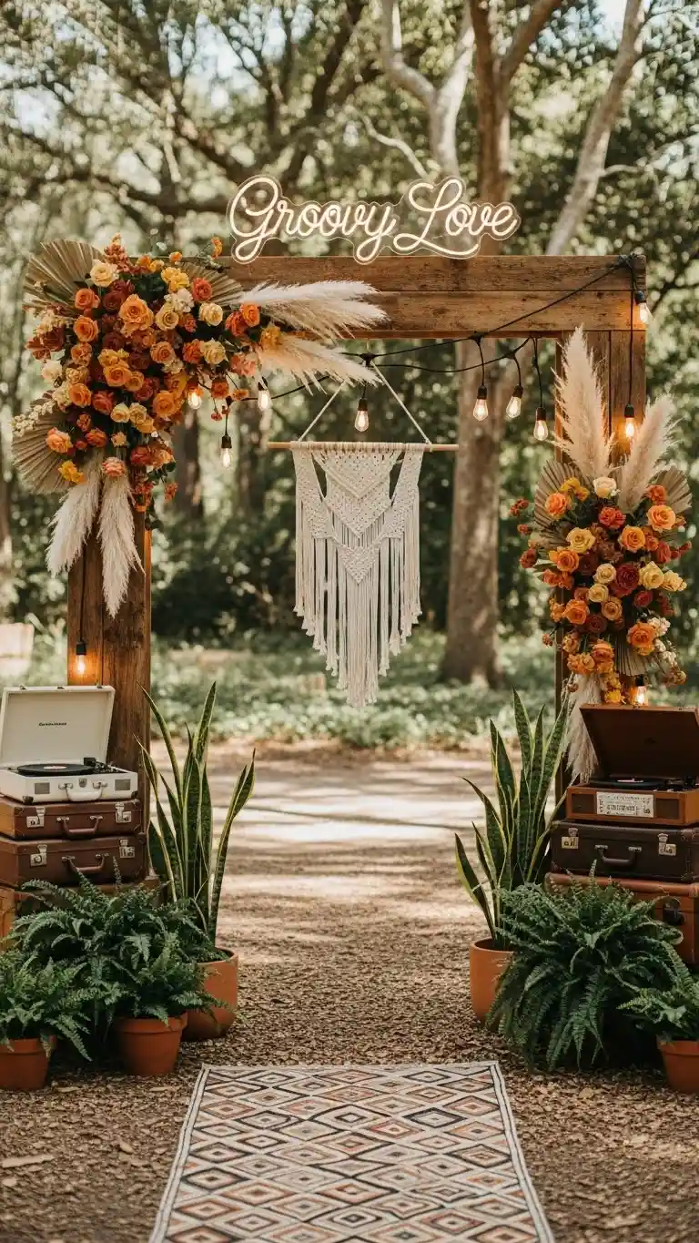 Aisle Runners with Coastal Motifs Entrance Styling for a Retro Revival Wedding Aesthetic
