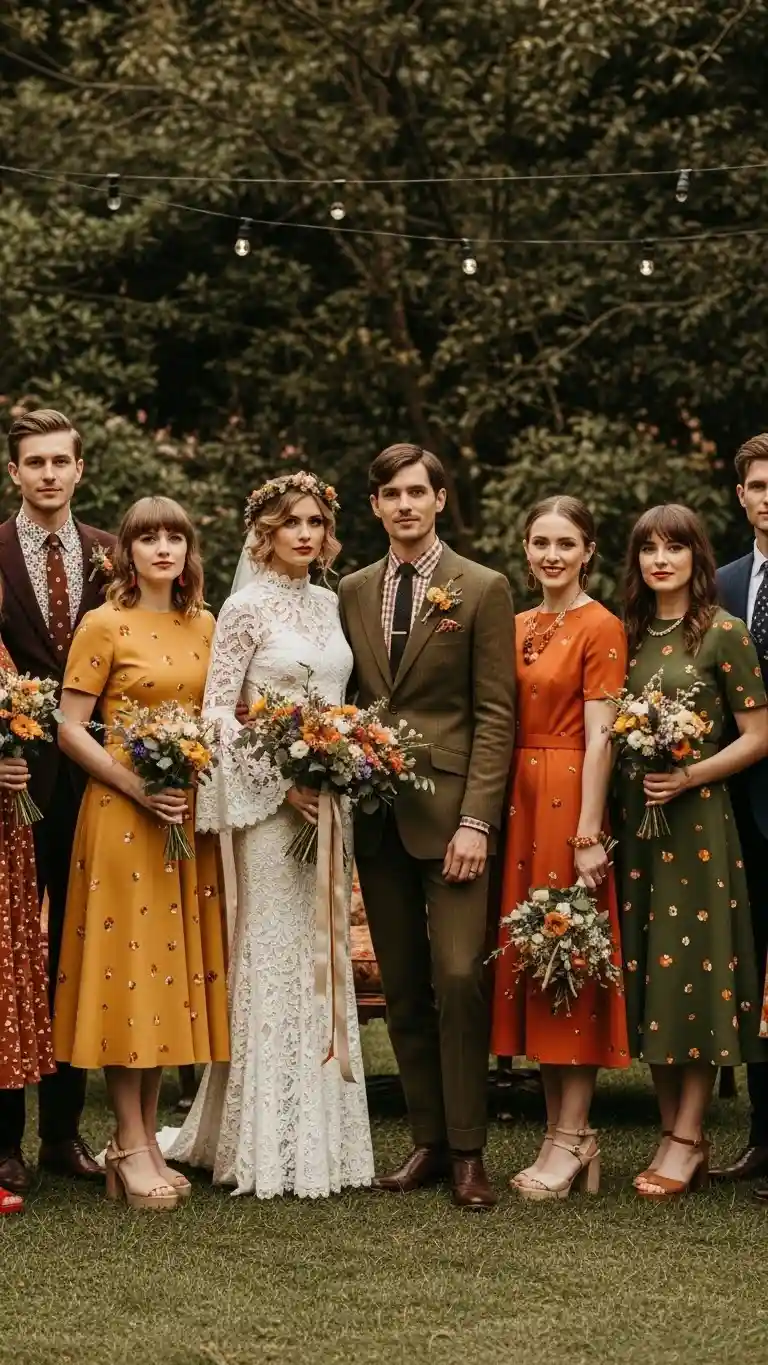 Aisle Runners with Coastal Motifs Consistent Wedding Attire That Complements a Retro Revival Aesthetic