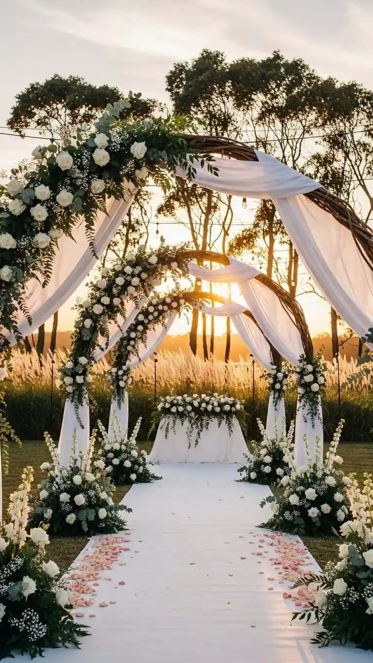Aisle Runners with Coastal Motifs Flowing Ceremony Arches with Natural Elements