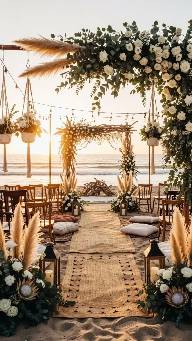 Aisle Runners with Coastal Motifs Natural Floral Installations with Coastal Greens