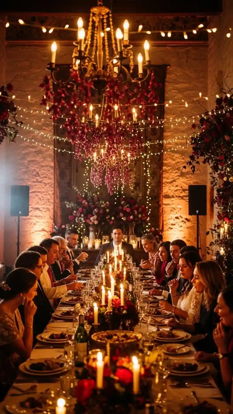 Aisle Runners with Coastal Motifs Layered Lighting That Changes Throughout the Celebration