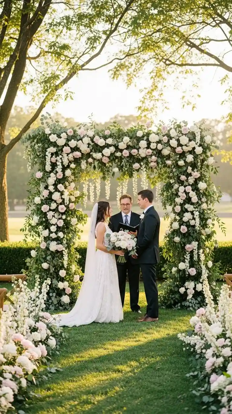Aisle Runners with Coastal Motifs Flower-Filled Ceremony Backdrops