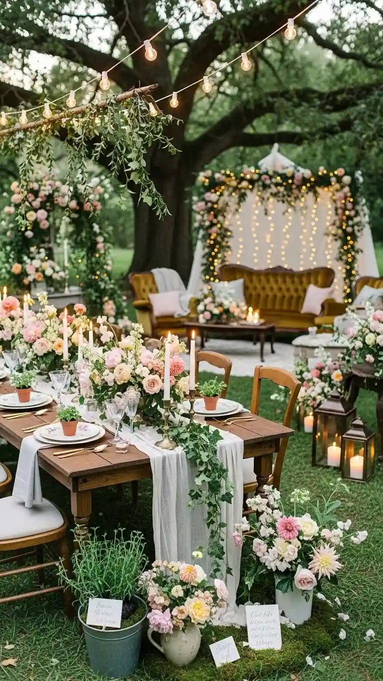 Aisle Runners with Coastal Motifs Storybook-Style Outdoor Reception Layout