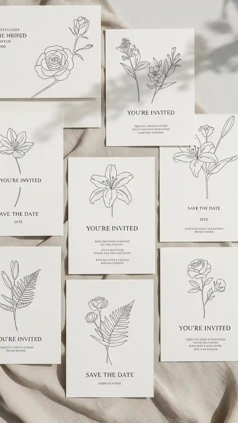 Aisle Runners with Coastal Motifs Minimalist Line Art Floral Invitation Design