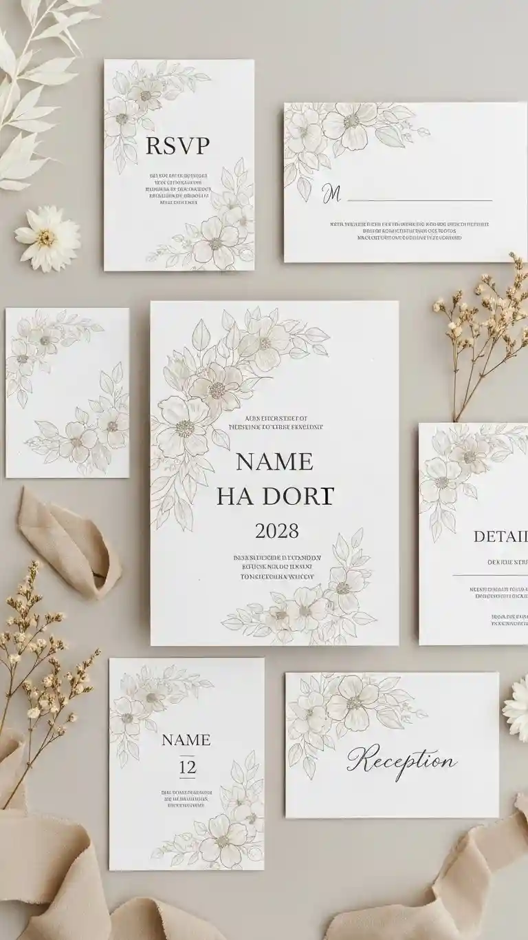 Aisle Runners with Coastal Motifs 6-Neutral Tonal Floral Wedding Invitation