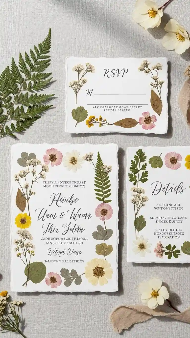 Aisle Runners with Coastal Motifs 19-Soft Neutral Pressed Floral Invitation Design