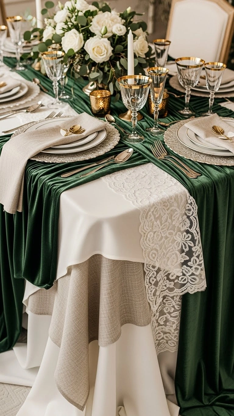 Aisle Runners with Coastal Motifs 2. Layered Table Linens in Contrasting Textures