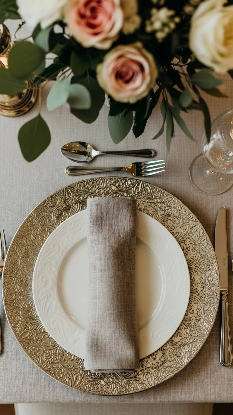 Aisle Runners with Coastal Motifs 3. Statement Charger Plates as a Focal Element