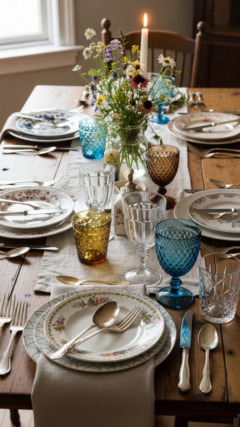 Aisle Runners with Coastal Motifs 8. Mixed Tableware for an Eclectic Statement Look