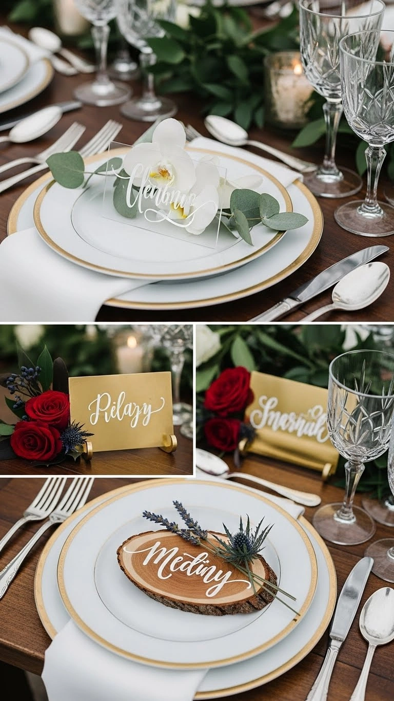 Aisle Runners with Coastal Motifs 9. Elevated Place Cards as Design Features
