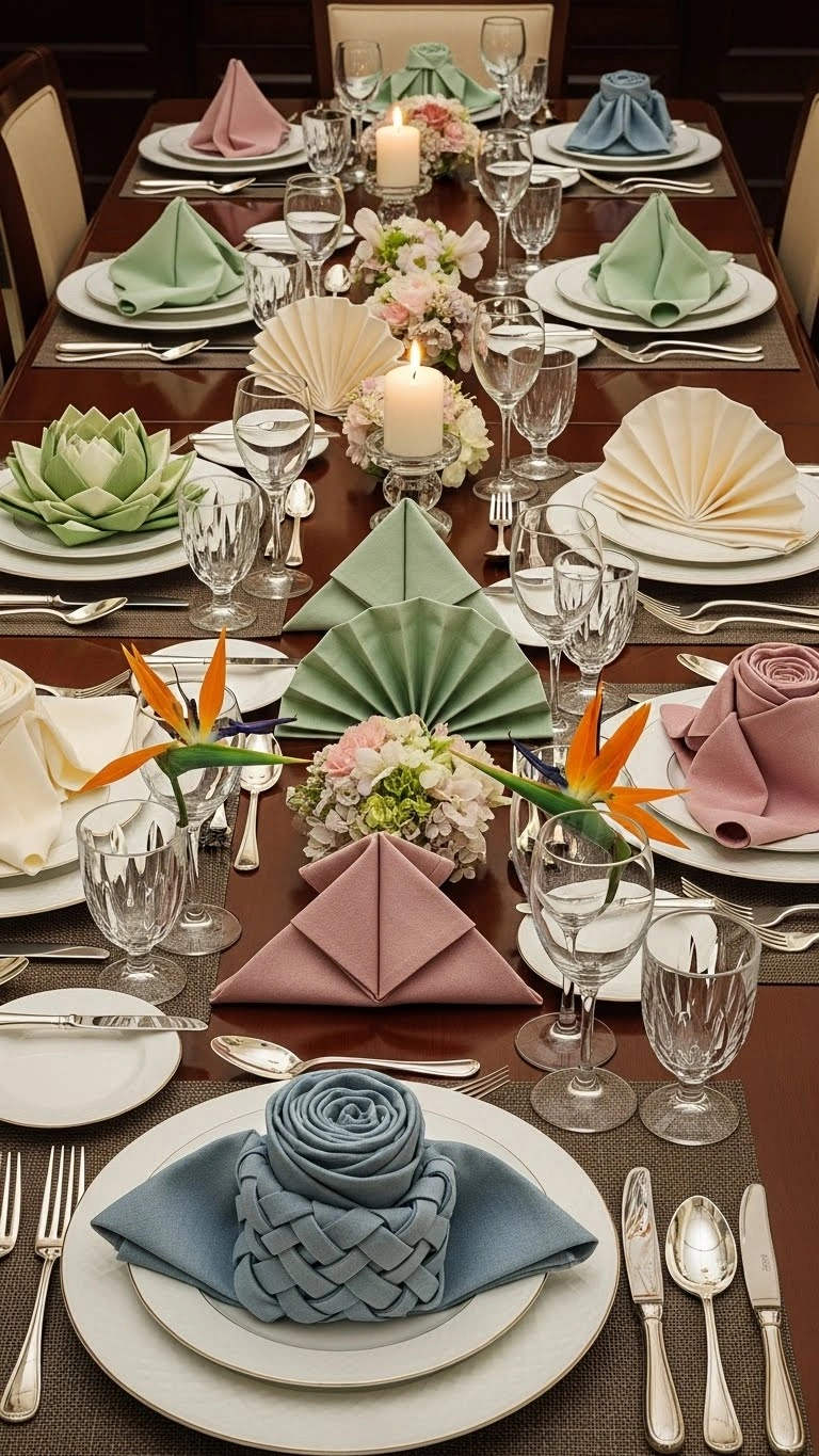 Aisle Runners with Coastal Motifs 11. Bold Napkin Styling with Sculptural Folds