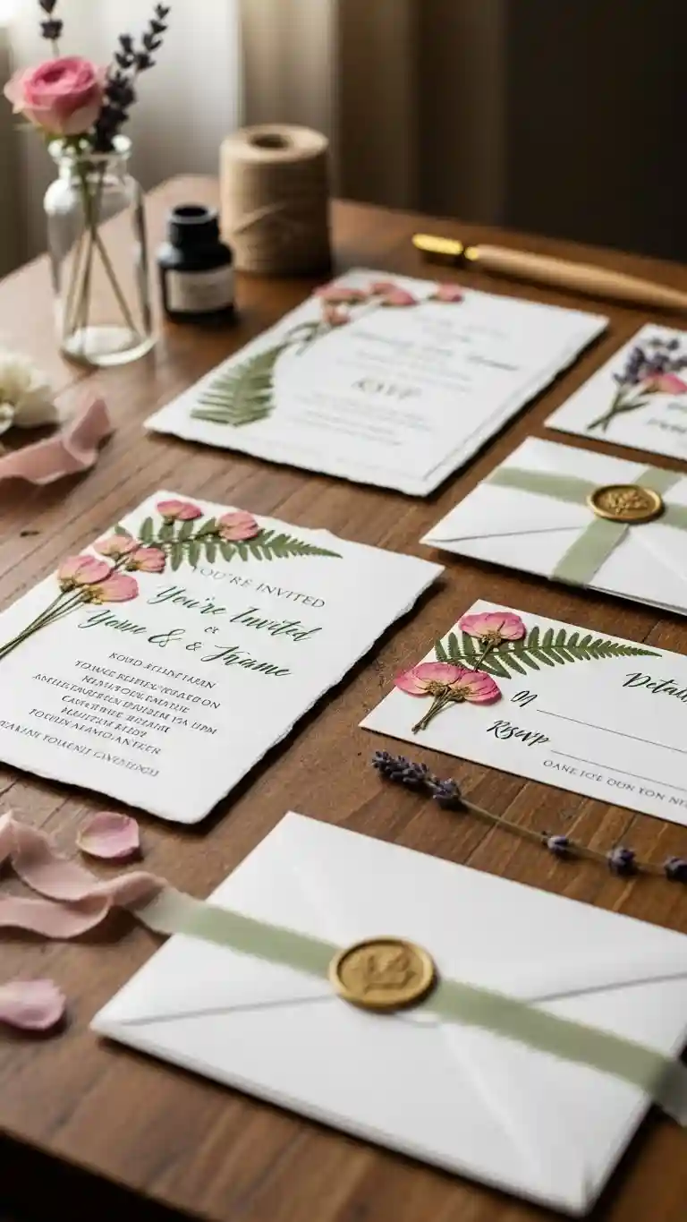 Aisle Runners with Coastal Motifs 3-Pressed Floral Wedding Invitation Designs