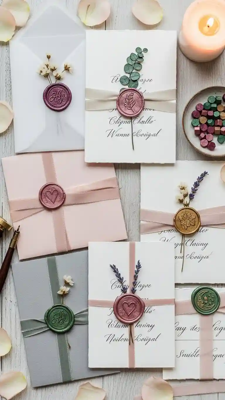 Aisle Runners with Coastal Motifs Wax Seal Accented Invitations