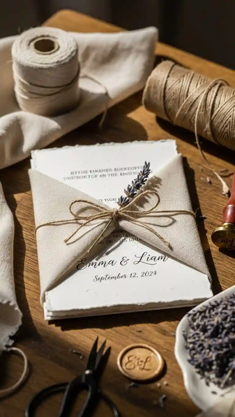 Aisle Runners with Coastal Motifs 13. Fabric-Wrapped Invitation Presentation