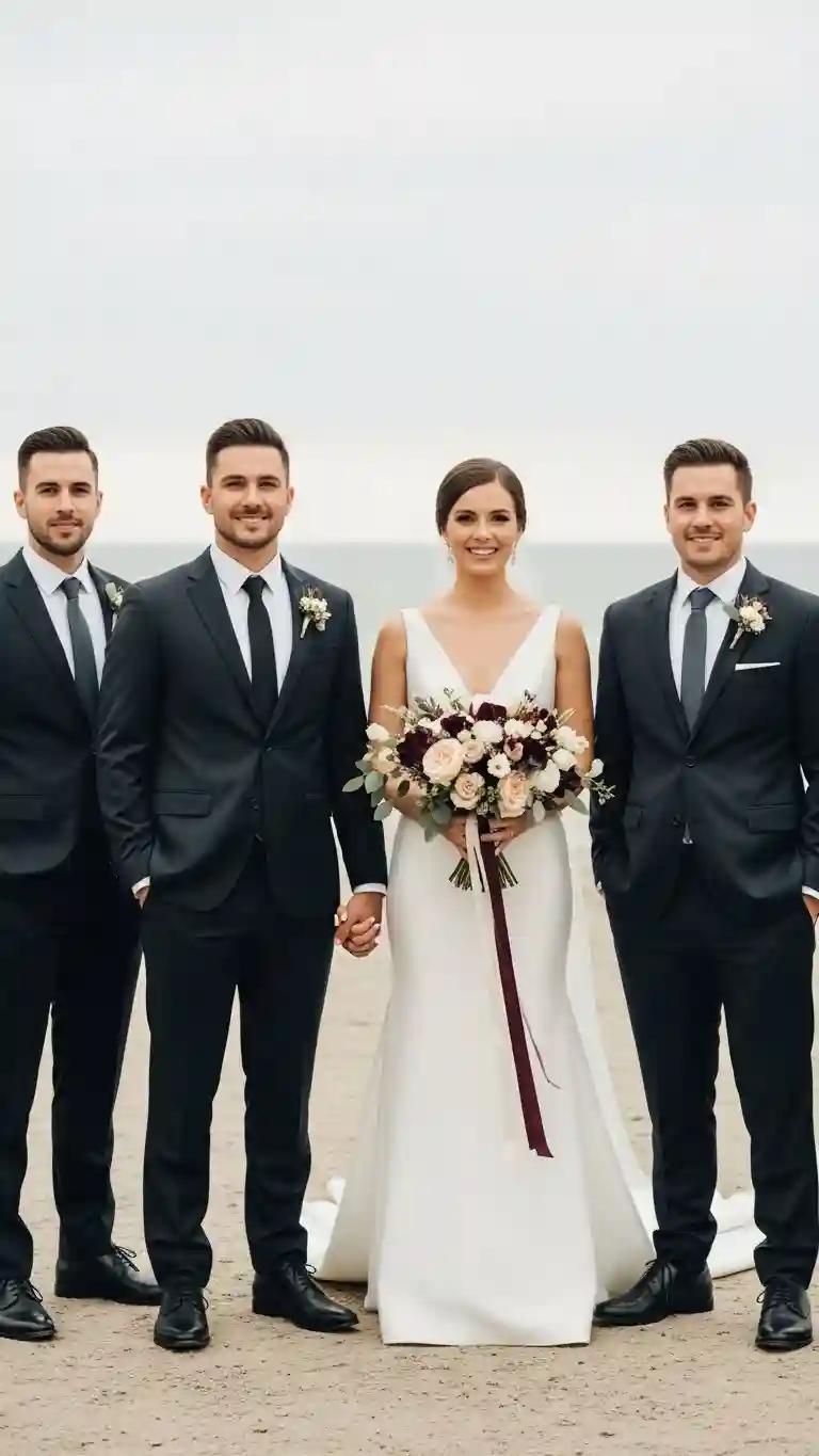 Aisle Runners with Coastal Motifs 9. Groom and Wedding Party Styling with Classical Refinement