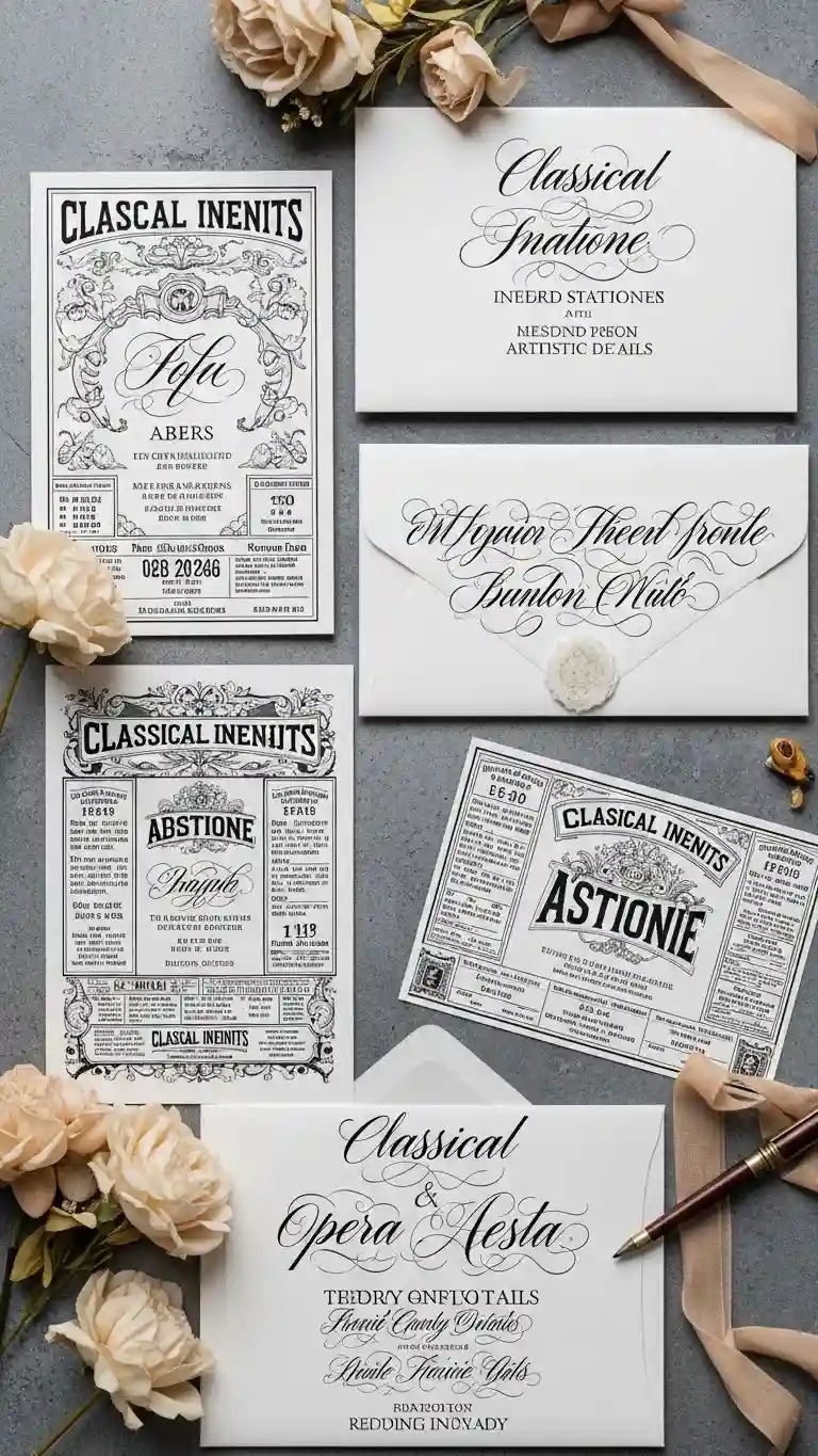 Aisle Runners with Coastal Motifs 11. Classical-Inspired Stationery with Artistic Details