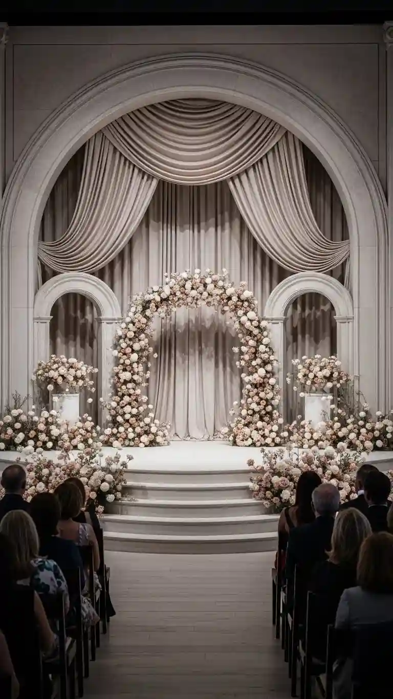 Aisle Runners with Coastal Motifs 15. Ceremony Backdrops That Feel Like Opera Sets