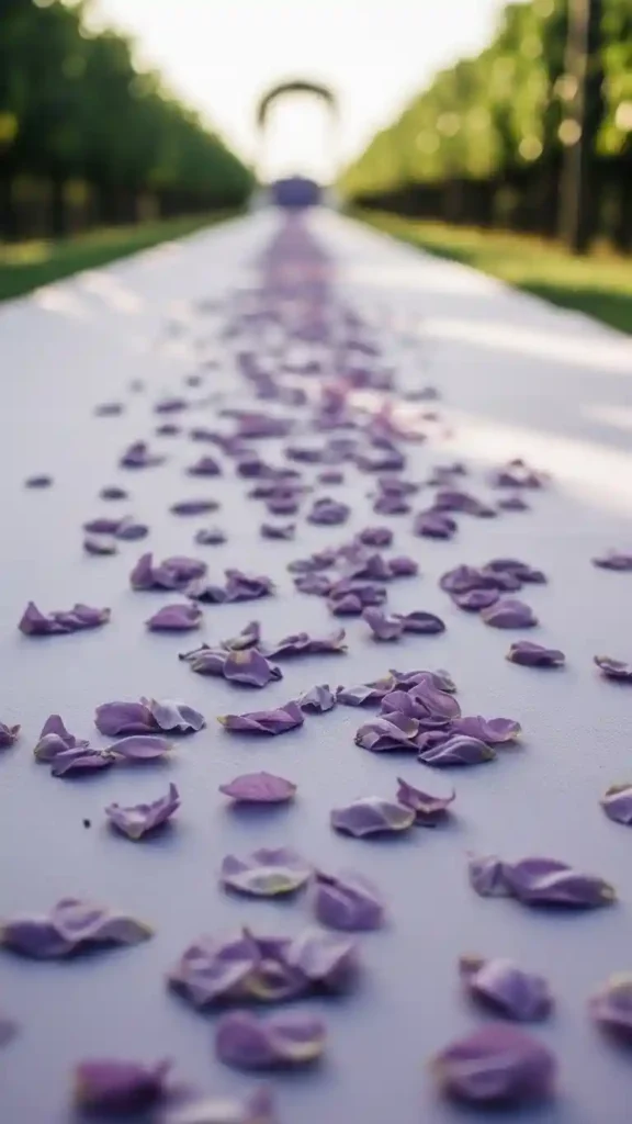23 Stunning Lavender Wedding Ceremony Décor Ideas for Every Style 5 Lavender Aisle Runners with Fresh Petals