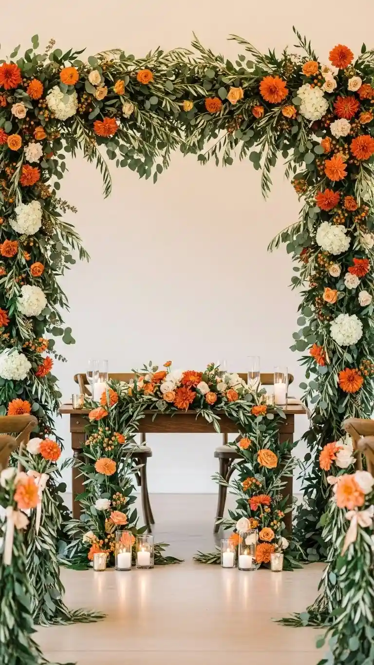 23 Burnt Orange Wedding Ceremony Ideas That Wow Guests 22 Burnt Orange Floral Garlands