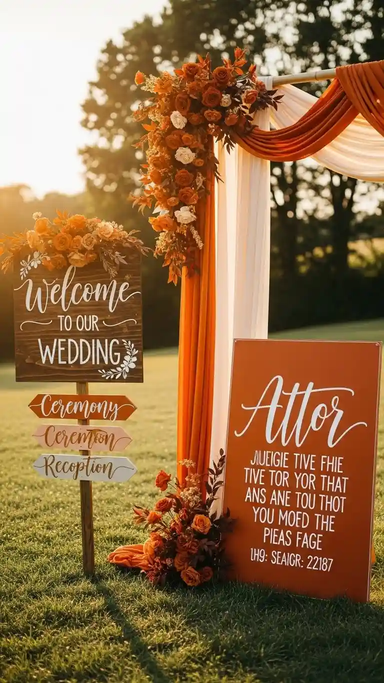 23 Burnt Orange Wedding Ceremony Ideas That Wow Guests 21 Burnt Orange Wedding Signage