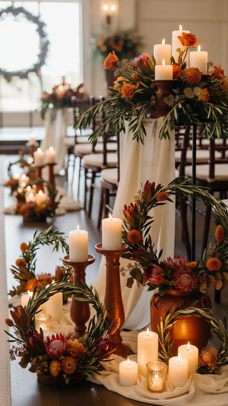 23 Burnt Orange Wedding Ceremony Ideas That Wow Guests 17 Candle Arrangements with Burnt Orange Touches