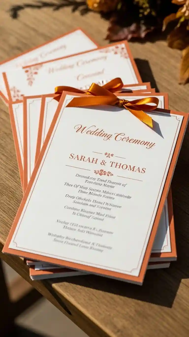 23 Burnt Orange Wedding Ceremony Ideas That Wow Guests 16 Burnt Orange Ceremony Programs