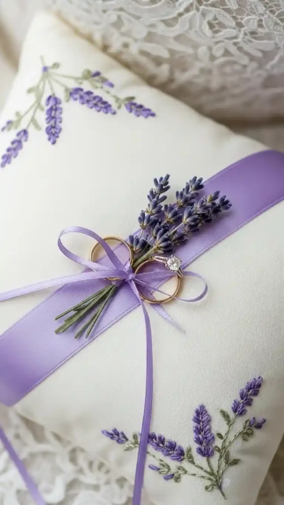 23 Stunning Lavender Wedding Ceremony Décor Ideas for Every Style 27 Lavender-Themed Ring Bearer Pillow