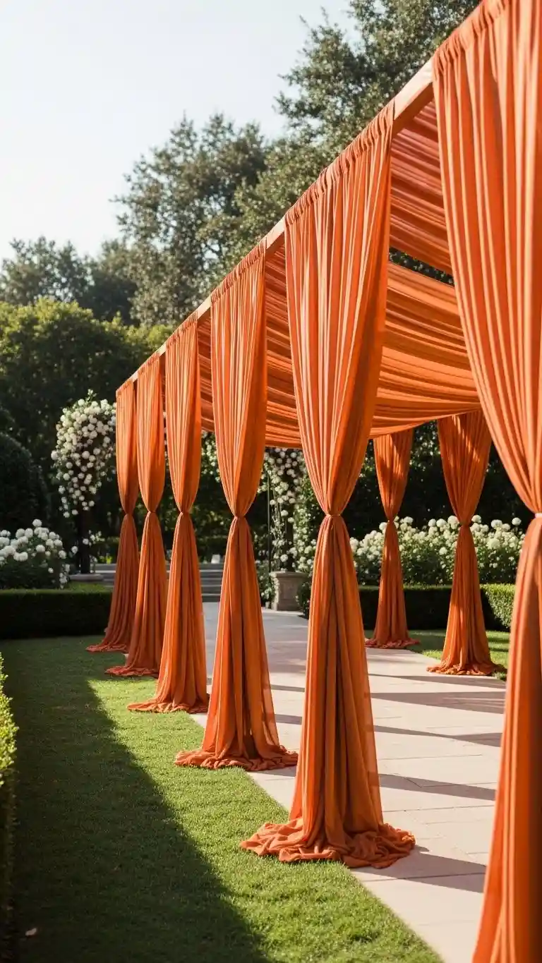 23 Burnt Orange Wedding Ceremony Ideas That Wow Guests 15 Draped Burnt Orange Canopies
