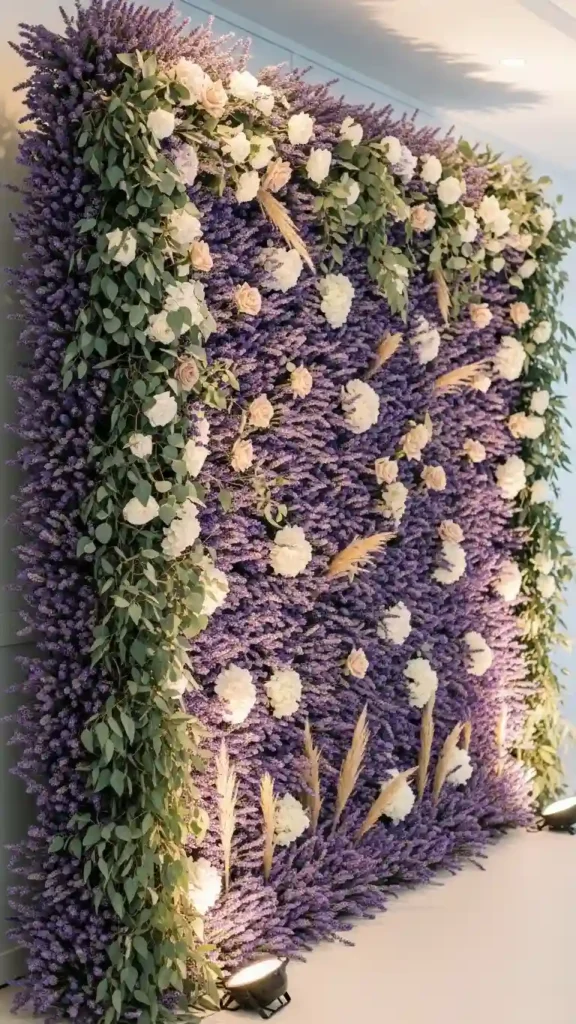 23 Stunning Lavender Wedding Ceremony Décor Ideas for Every Style 26 Lavender Floral Wall for Ceremony Backdrop