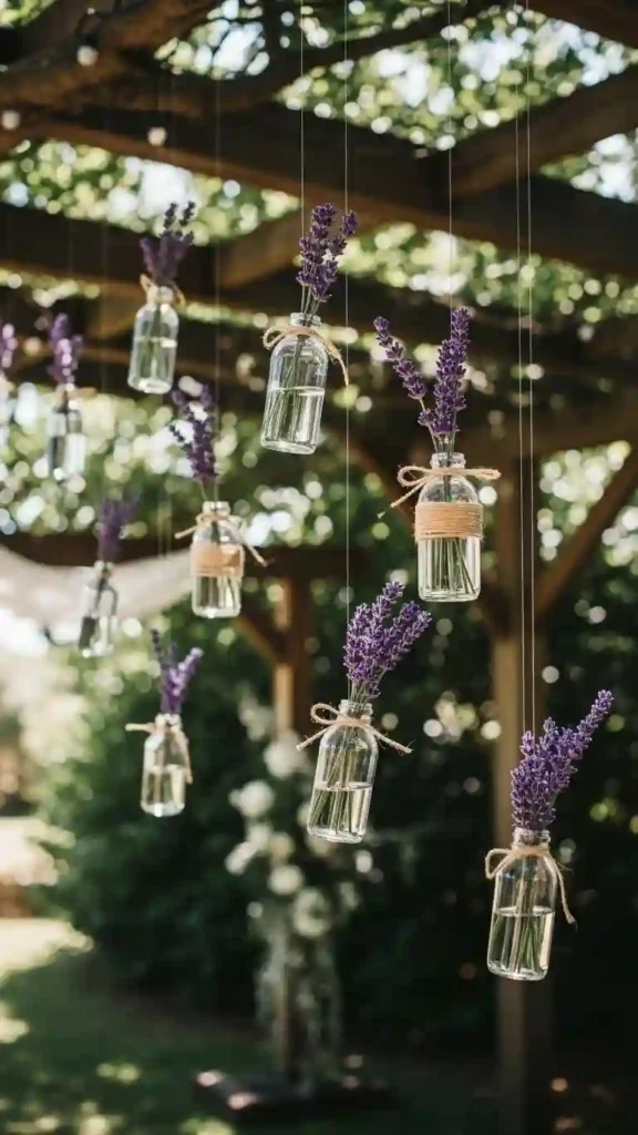 23 Stunning Lavender Wedding Ceremony Décor Ideas for Every Style 25 Lavender Hanging Flower Bottles