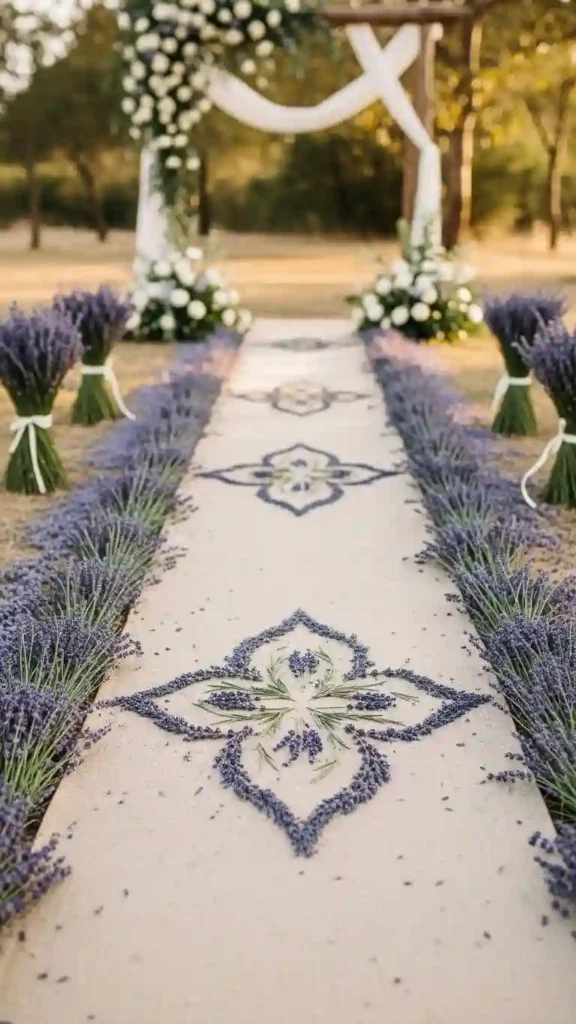 23 Stunning Lavender Wedding Ceremony Décor Ideas for Every Style 24 Lavender-Infused Aisle Runner