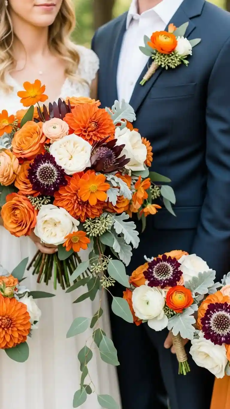 23 Burnt Orange Wedding Ceremony Ideas That Wow Guests 11 Burnt Orange Bouquets and Boutonnieres