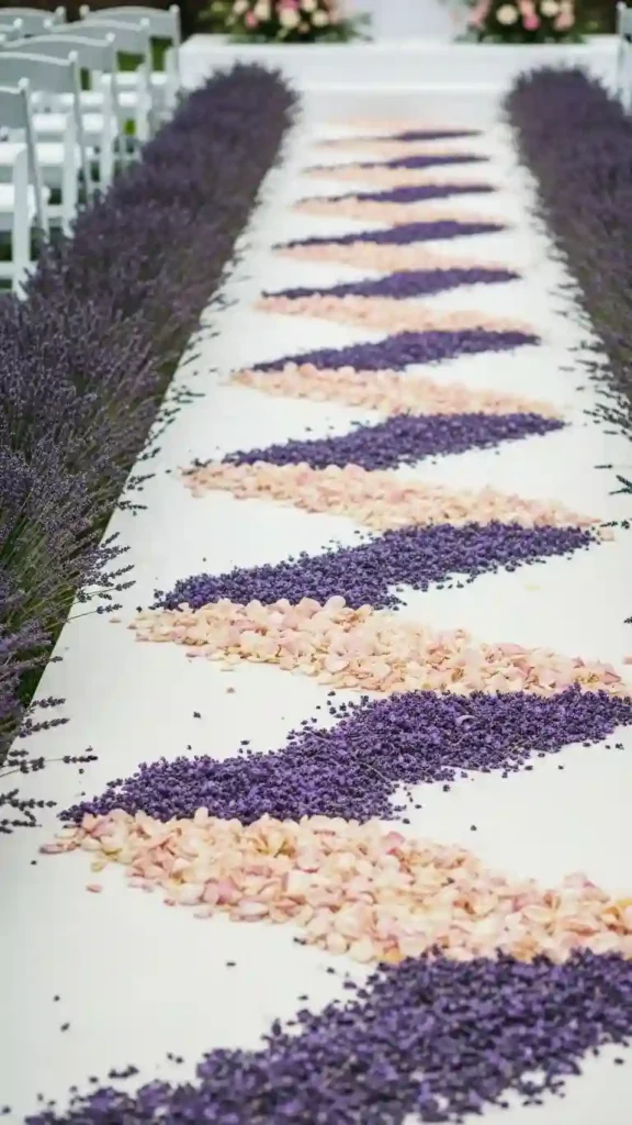 23 Stunning Lavender Wedding Ceremony Décor Ideas for Every Style 16 Lavender-Themed Flower Petal Path