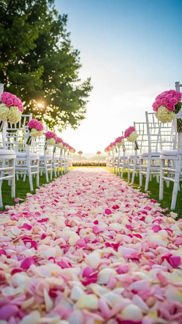 21 Pink Wedding Ceremony Decor Ideas That Feel Soft & Dreamy 7 Pink Petal Aisle Pathways for a Classic Romantic Touch