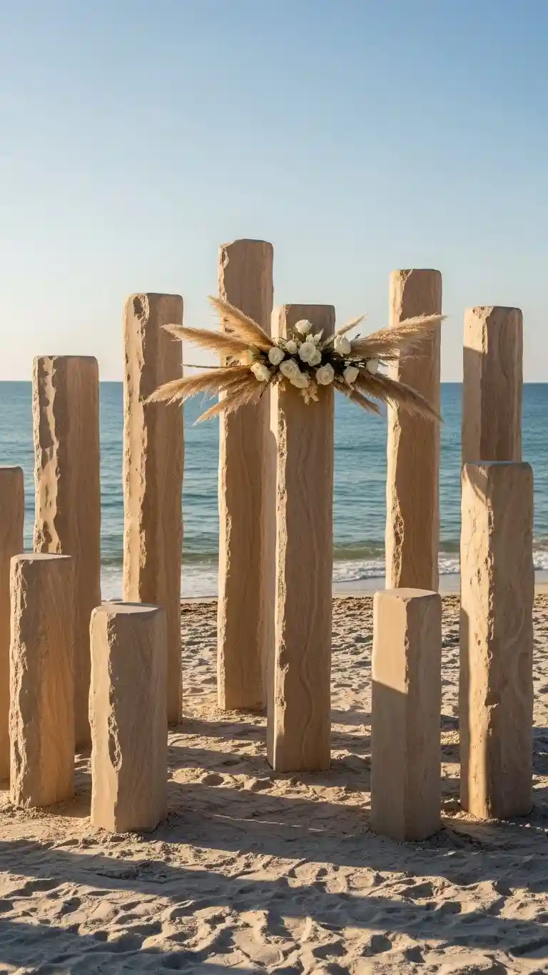 21 Neutral Wedding Ceremony Décor Ideas You’ll Love 10 Sand-Colored Ceremony Pillars for Natural Texture and Height