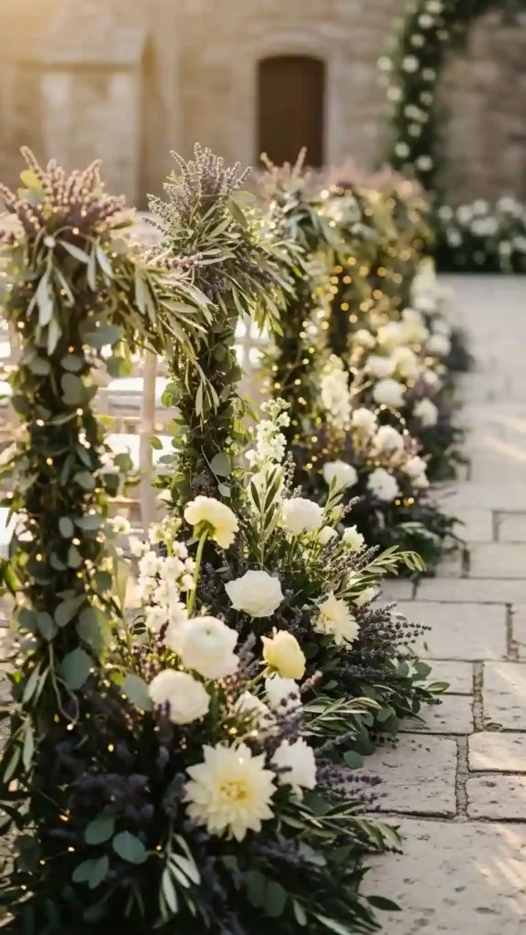 23 Stunning Lavender Wedding Ceremony Décor Ideas for Every Style 14 Lavender Garland Draped Along the Aisle