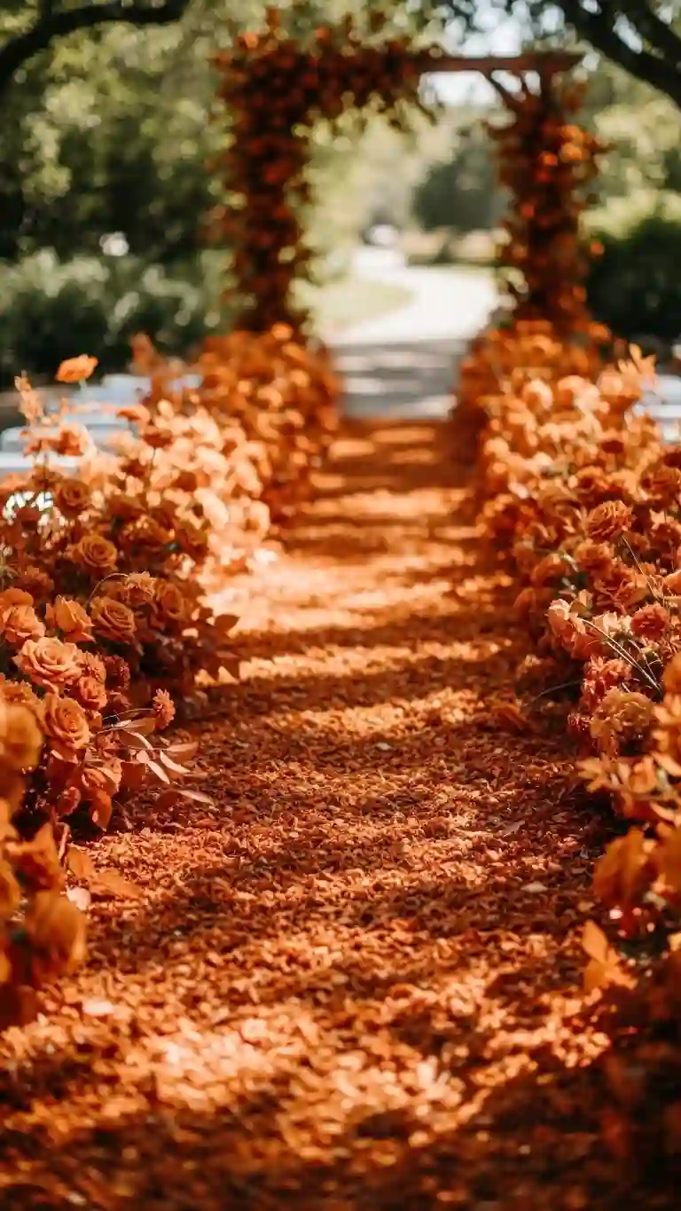 23 Burnt Orange Wedding Ceremony Ideas That Wow Guests 5 Burnt Orange Floral Aisle Runners