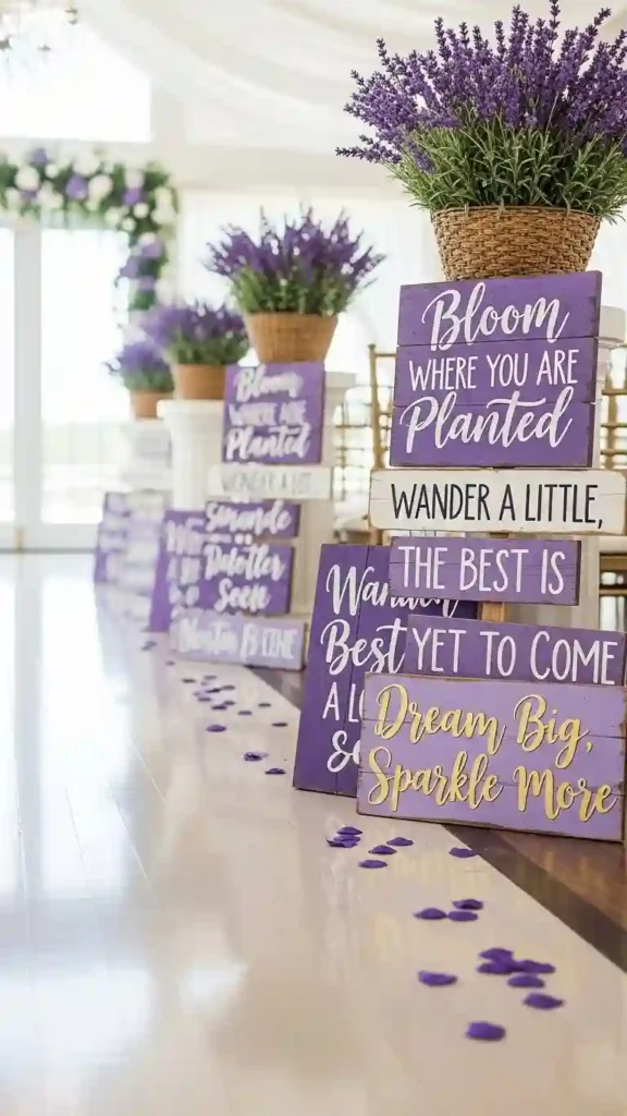 23 Stunning Lavender Wedding Ceremony Décor Ideas for Every Style 15 Lavender Aisle Signs with Inspirational Quotes