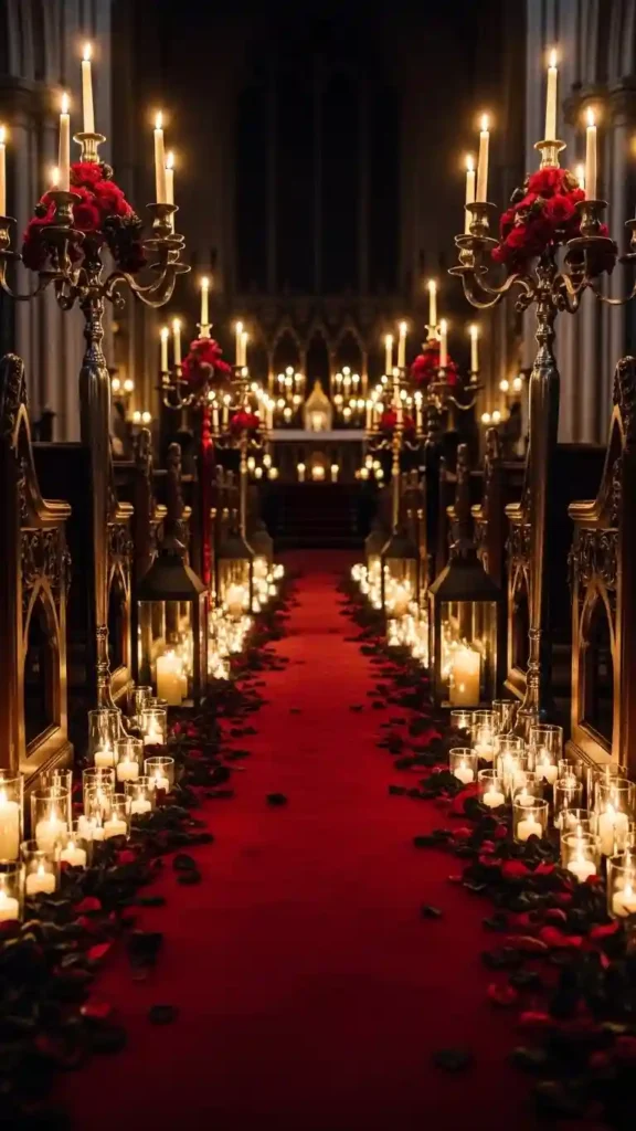 23 Breathtaking Gothic Wedding Ceremony Decor Ideas You’ll Love 5 Dramatic Candlelit Aisles