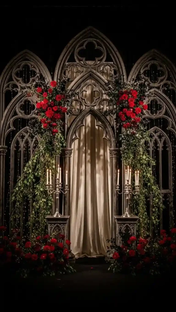 23 Breathtaking Gothic Wedding Ceremony Decor Ideas You’ll Love 6 Gothic Arches for Ceremony Backdrop