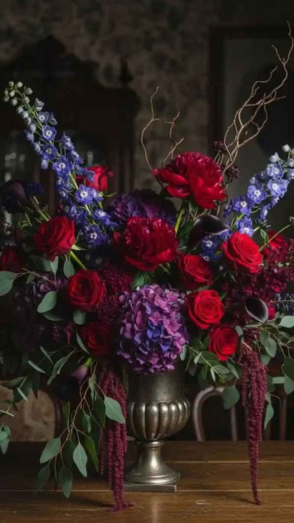 23 Breathtaking Gothic Wedding Ceremony Decor Ideas You’ll Love 7 Deep-Hued Floral Arrangements