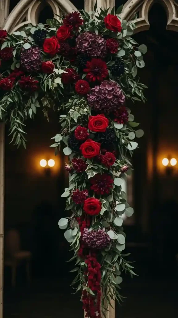 23 Breathtaking Gothic Wedding Ceremony Decor Ideas You’ll Love 13 Dark Floral Garlands