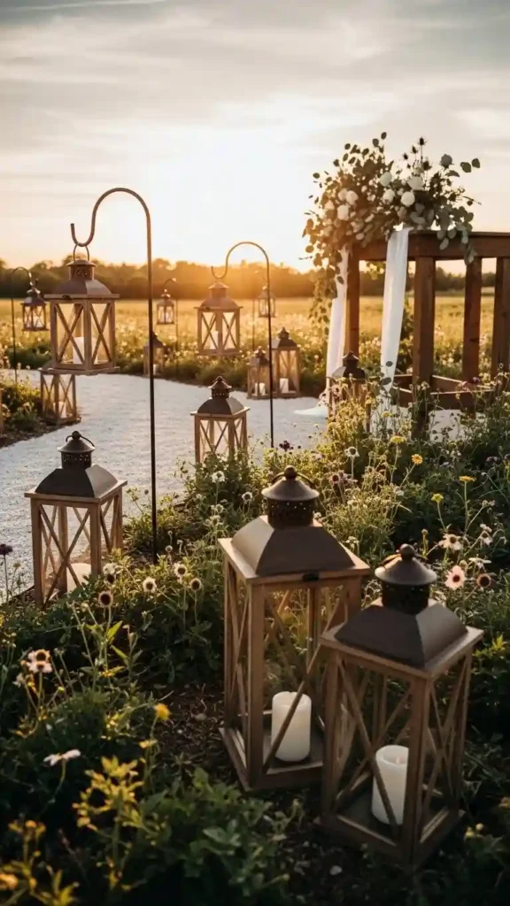 21 Stunning Brown Wedding Ceremony Ideas to Try 11 Brown Lanterns for Pathways and Ceremony Decor