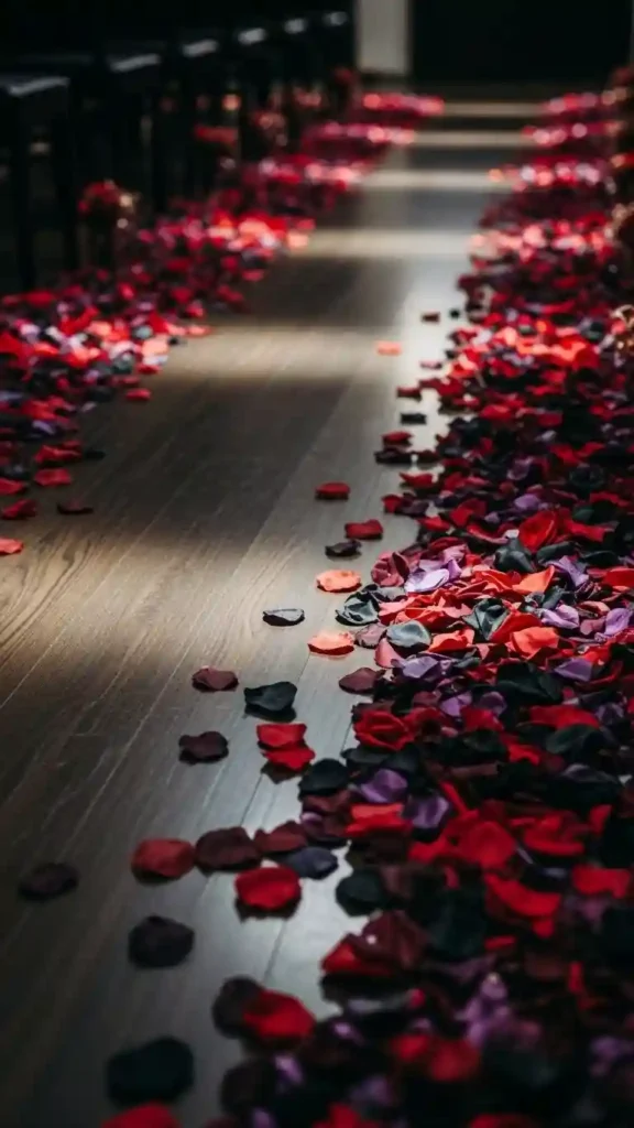 23 Breathtaking Gothic Wedding Ceremony Decor Ideas You’ll Love 19 Dramatic Aisle Petals