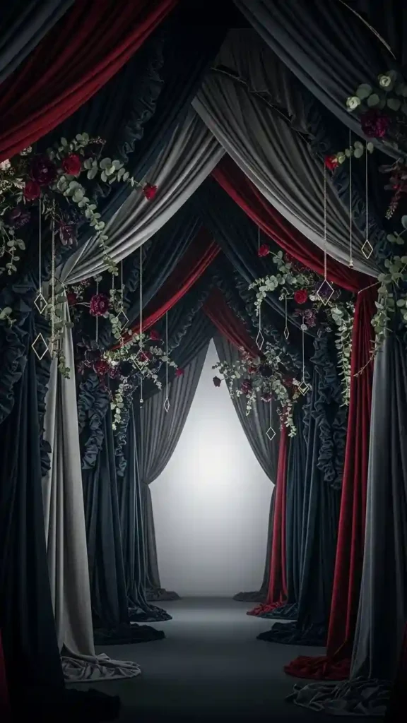 23 Breathtaking Gothic Wedding Ceremony Decor Ideas You’ll Love 26 Dramatic Draped Arches for Photography